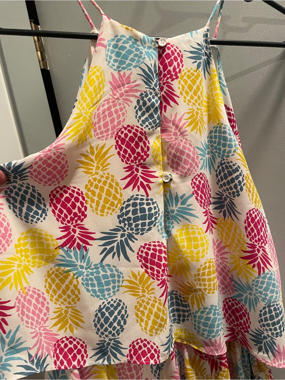 Finn & Grace Tropical Pineapple Print Layered romper - Pink Yellow Blue size S - Picture 6 of 9